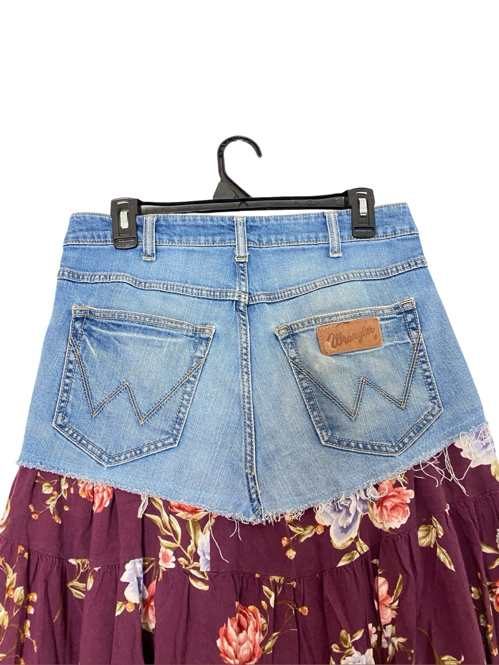 Wrangler Denim Jean Skirt Womens Size 8 - 10 Waist 29 - 30 Custom Midi Floral - Picture 4 of 11